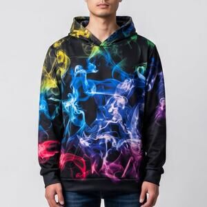 Unisex Hoodie Size Large Rainbow Colorful Smoke Festival Neon Stretch Winter